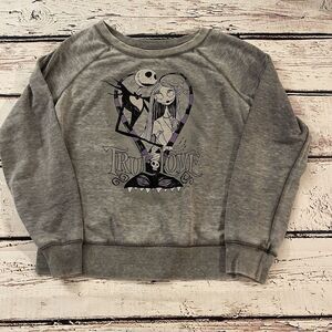 Disney Women's Nightmare Before Christmas Thin Sweatshirt Grey‎ True Love Small